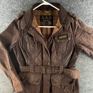 Barbour Quilted International Waxed Jacket Women Full Zip Size US 6 Brown Red